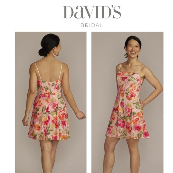 NWT David Bridal - Spring Floral Pattern A Line Lace Mini Dress Women Sz 2 - Picture 1 of 13